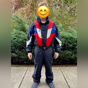 SOLD‼️- Vintage DESCENTE Men's Black with Red, Blue and White Accents Ski Suit
